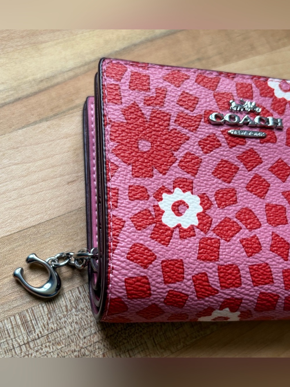 Coach Pink & Red Floral Snap Wallet - Picture 2 of 8